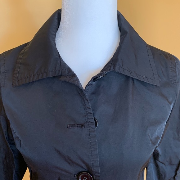 Forever 21 Black Trench Rain Coat Button Closure Nylon Coat Size Small. - Picture 4 of 8